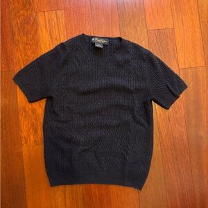Brooks Brothers Black Short-Sleeve Cable Knit Crewneck Sweater